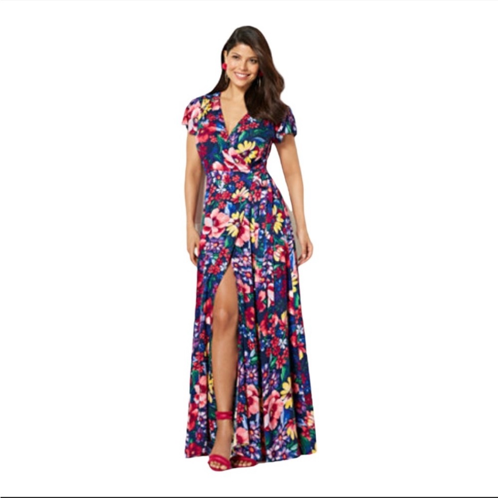New York & Company Eva Mendes Allison Floral Wrap Maxi Dress